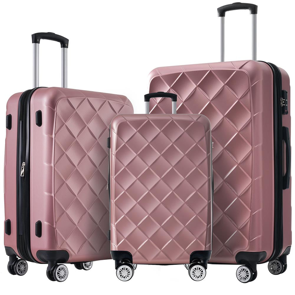 Set of 3 Lightweight Suitcase with TSA Lock and Spinner Wheels - Rose Gold_1