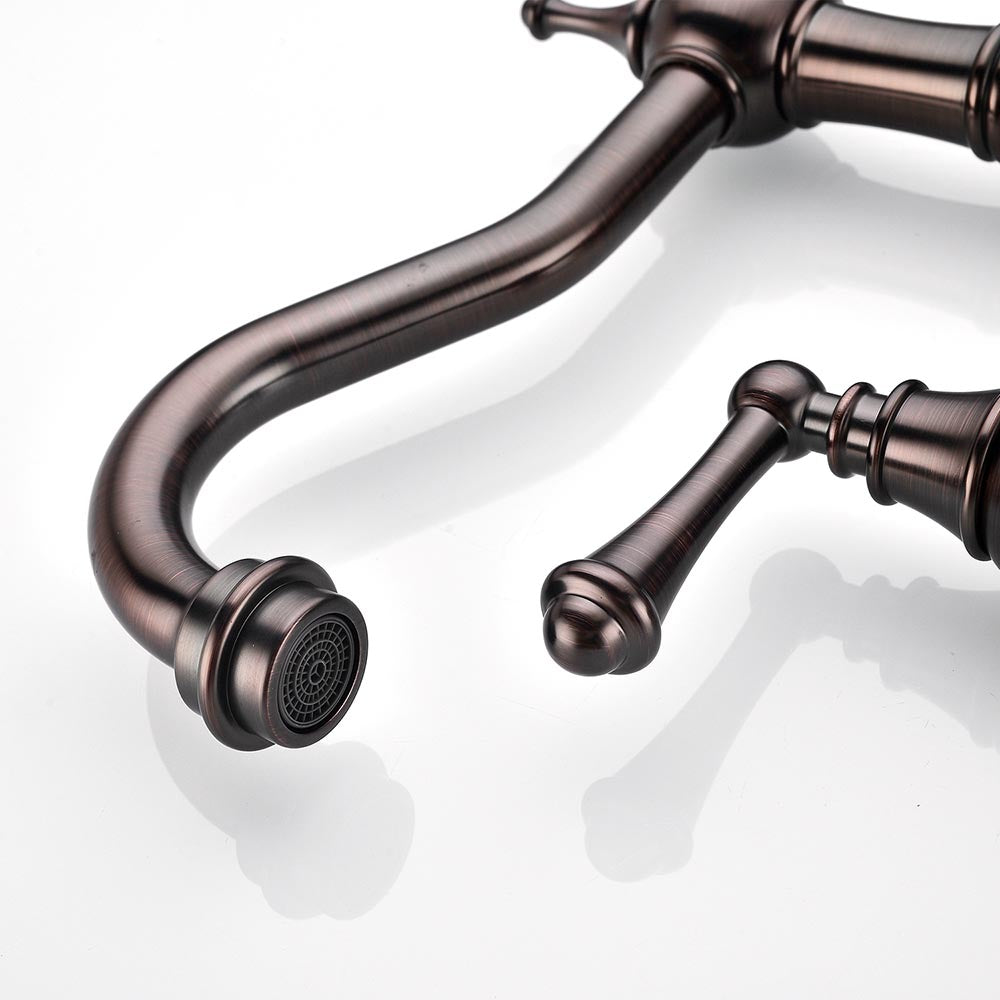 8 inch Centerset Bridge Kitchen Faucet with Brass Side Sprayer 2 Handles 4 Holes Antique Classic - Bronze_1