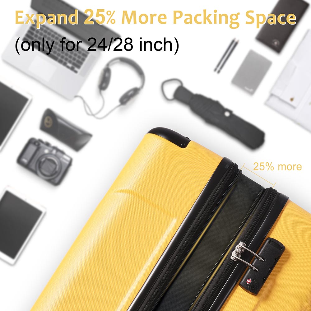 3-Piece Lightweight Hard-shell Spinner Luggage Set with TSA Lock - Yellow_13
