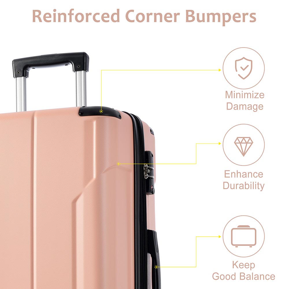 20Inch Expandable Lightweight Spinner Suitcase with Corner Guards - Pink_4