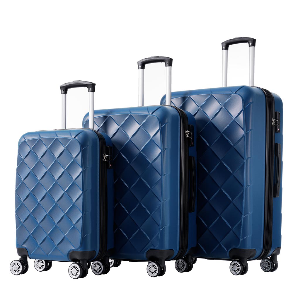 Set of 3 Pcs Lightweight Suitcase with TSA Lock and Spinner Wheels - Blue_0