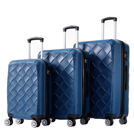 Set of 3 Pcs Lightweight Suitcase with TSA Lock and Spinner Wheels - Blue_0