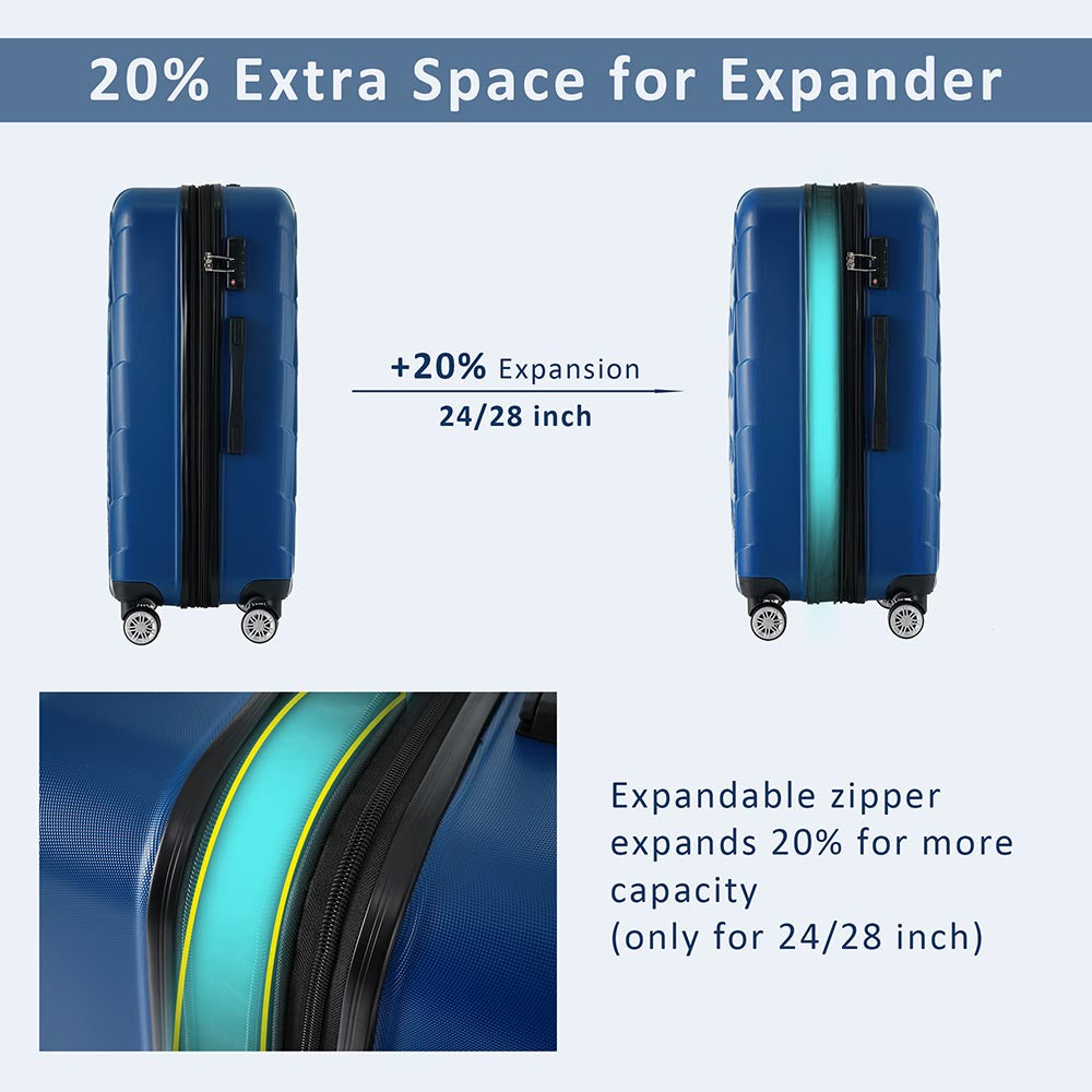 Set of 3 Pcs Lightweight Suitcase with TSA Lock and Spinner Wheels - Blue_10