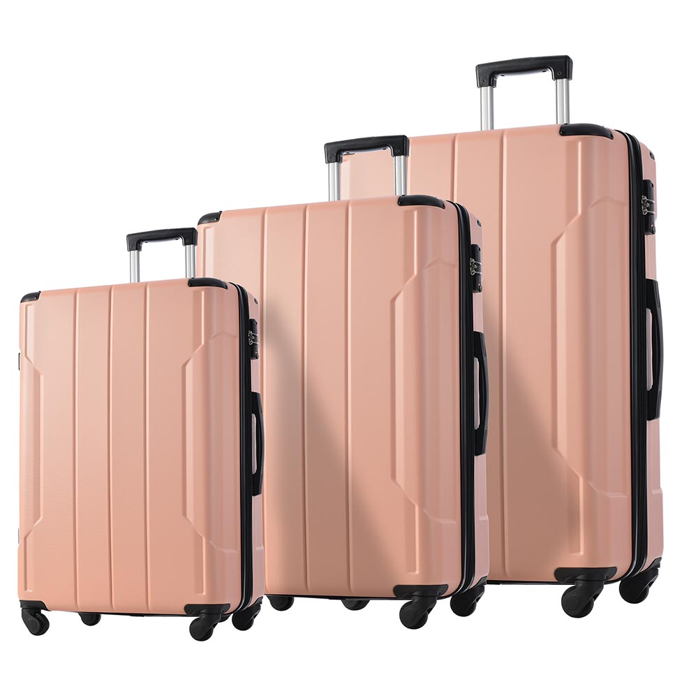3-Piece Lightweight Hard-shell Spinner Luggage Set with TSA Lock - Pink_0
