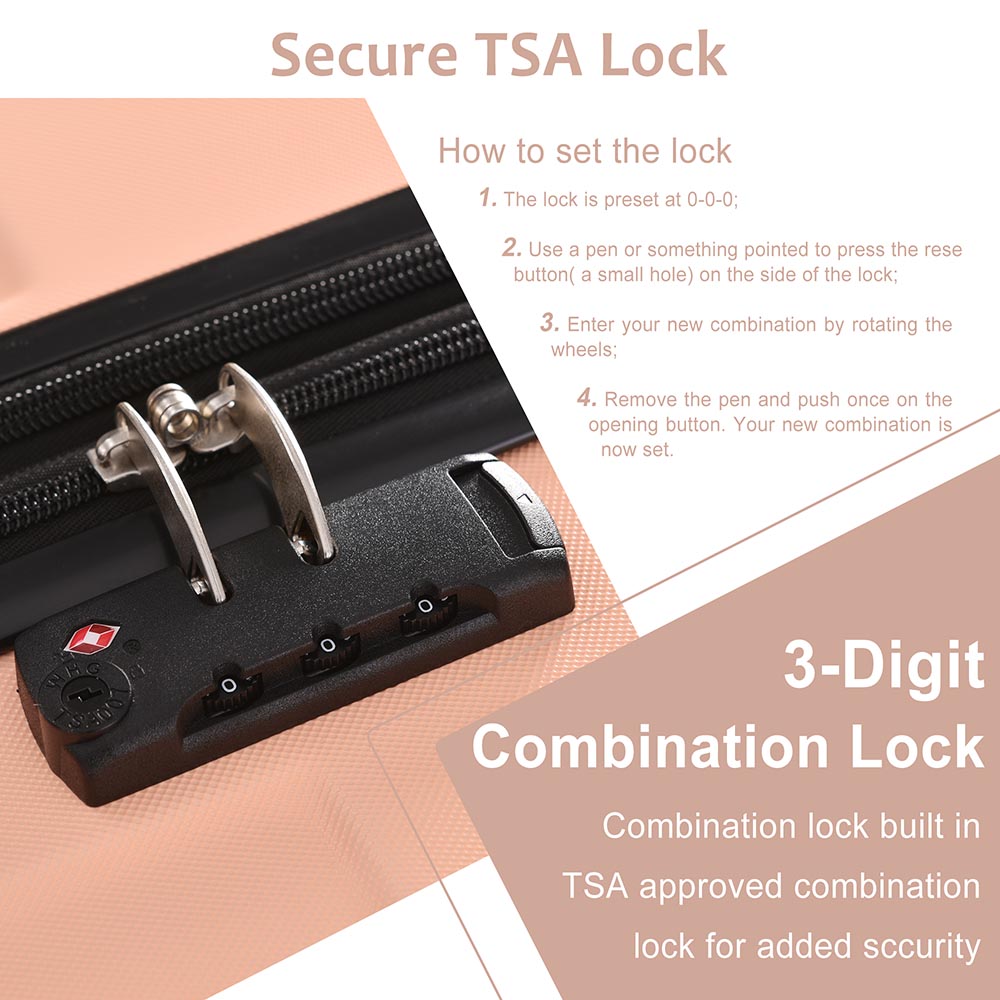 3-Piece Lightweight Hard-shell Spinner Luggage Set with TSA Lock - Pink_12