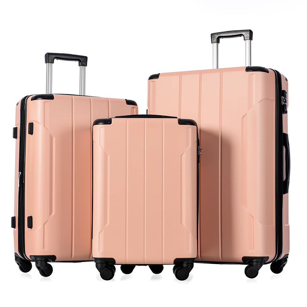 3-Piece Lightweight Hard-shell Spinner Luggage Set with TSA Lock - Pink_1