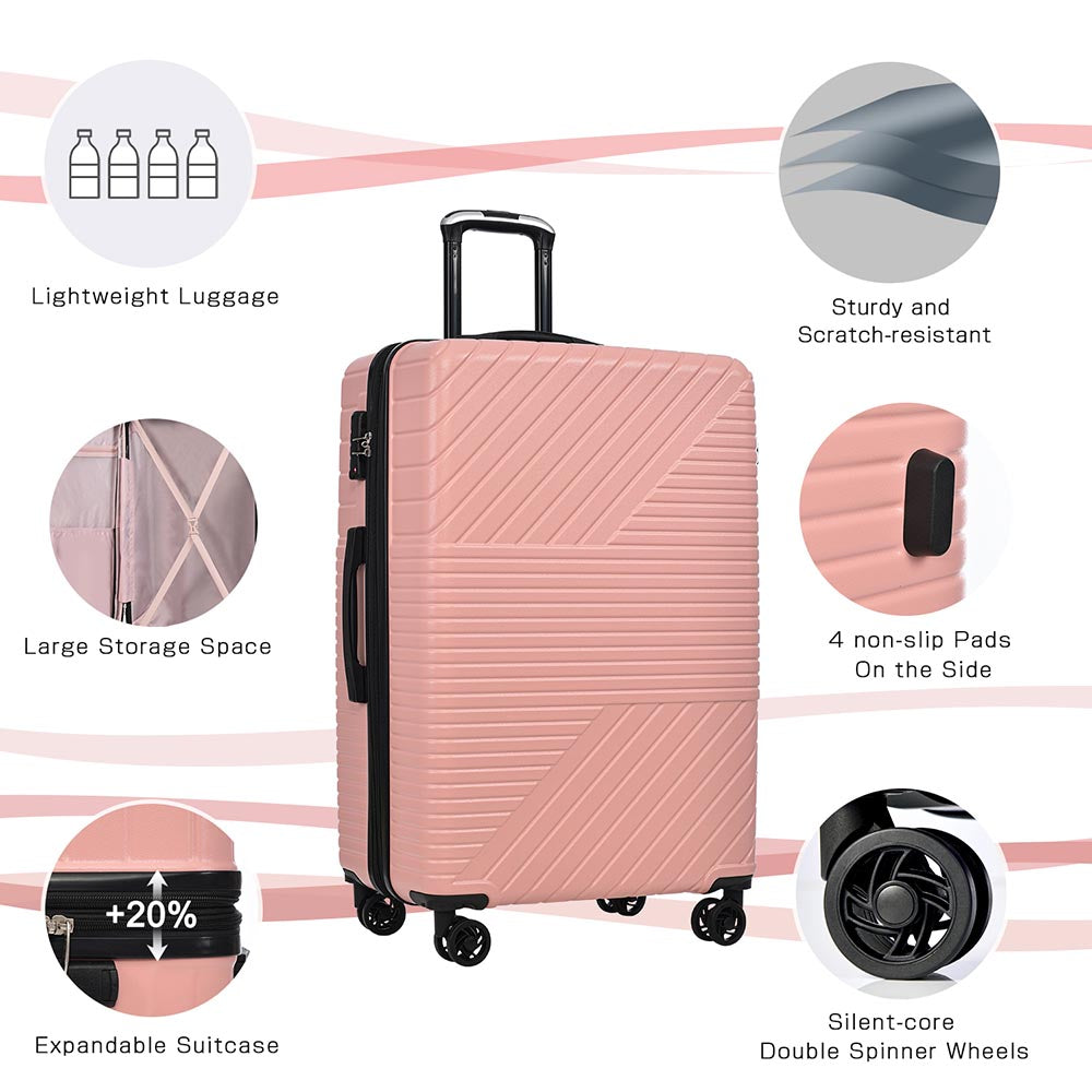 3-Piece Lightweight Hard-shell Luggage Set with Double Spinner Wheels and TSA Lock - Pink_10