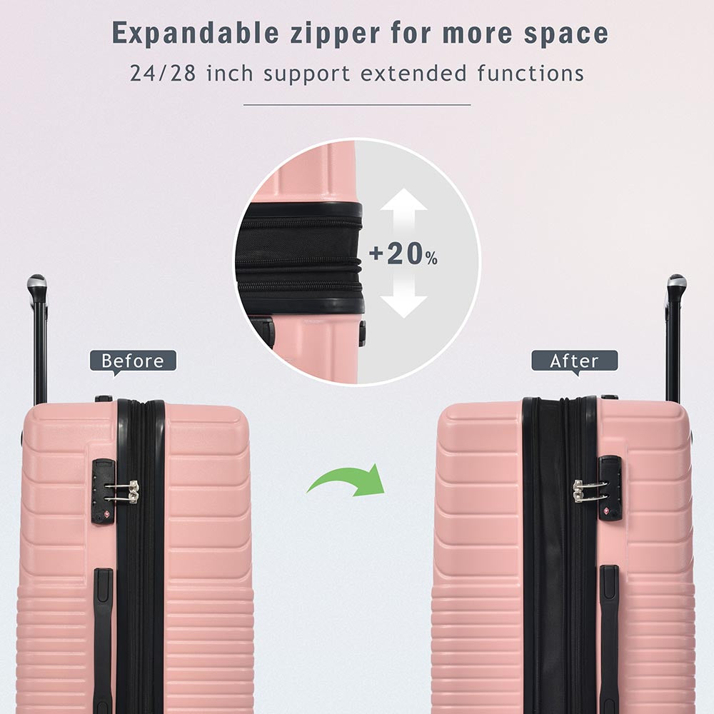 3-Piece Lightweight Hard-shell Luggage Set with Double Spinner Wheels and TSA Lock - Pink_13