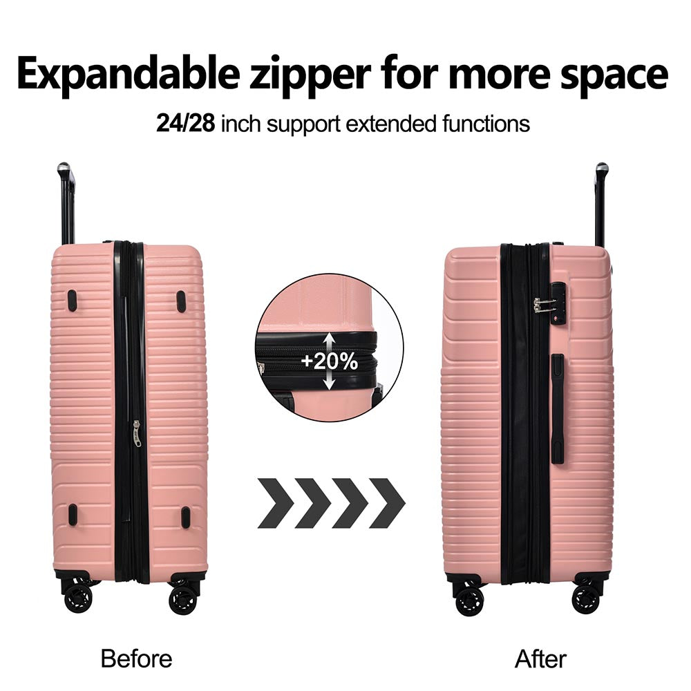 3-Piece Lightweight Hard-shell Luggage Set with Double Spinner Wheels and TSA Lock - Pink_12