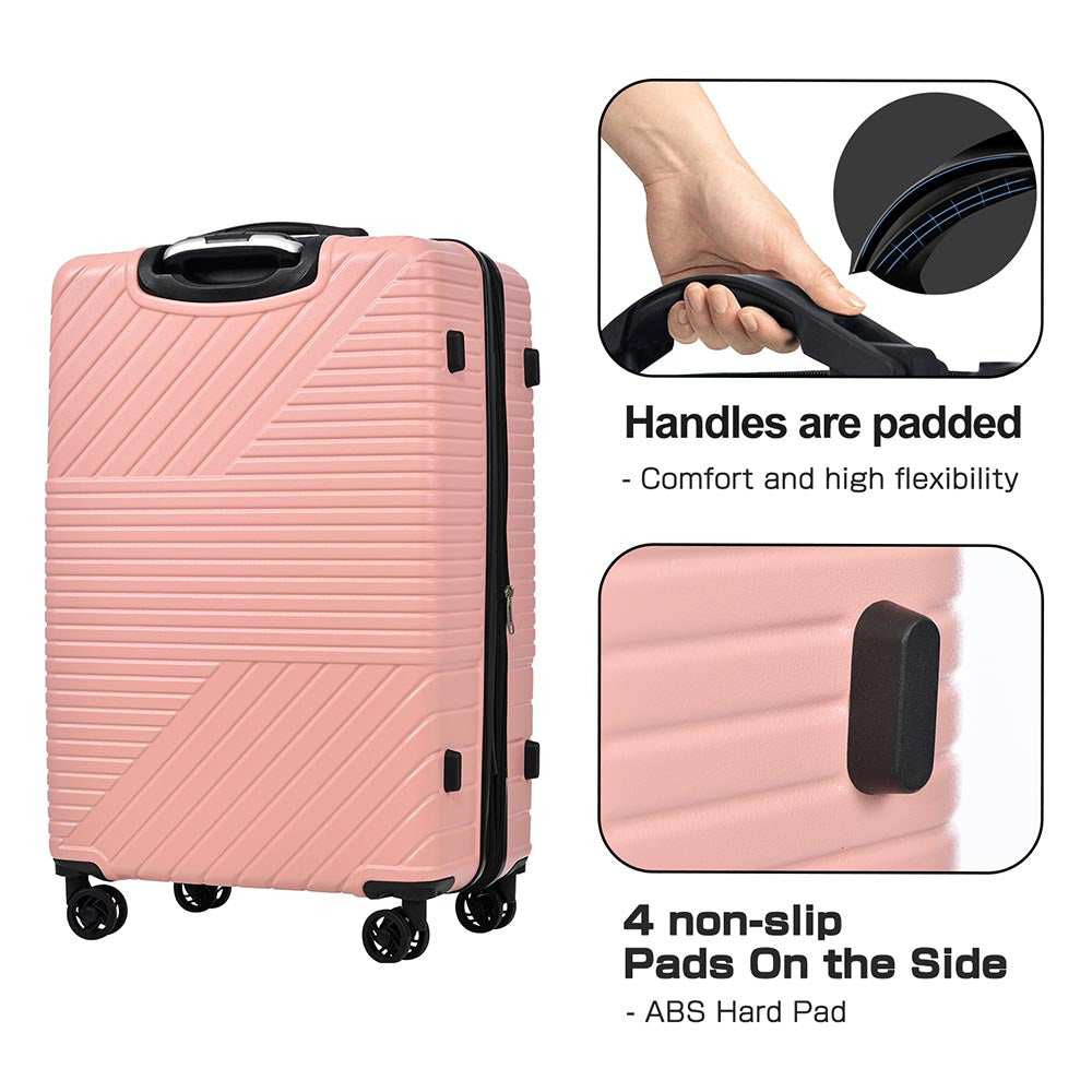 3-Piece Lightweight Hard-shell Luggage Set with Double Spinner Wheels and TSA Lock - Pink_8