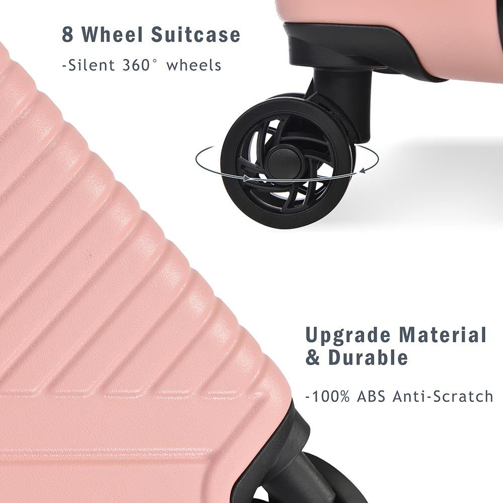 3-Piece Lightweight Hard-shell Luggage Set with Double Spinner Wheels and TSA Lock - Pink_14