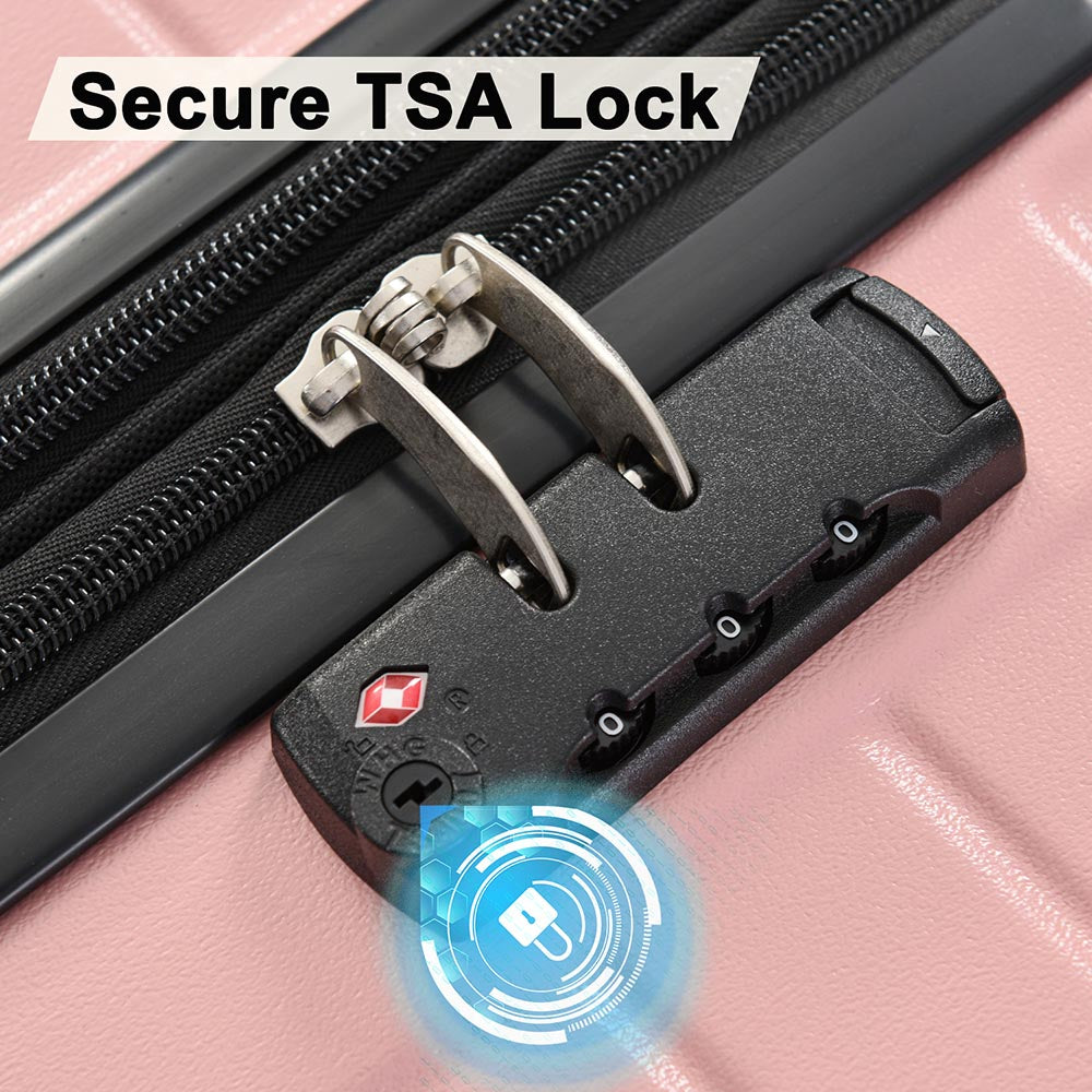 3-Piece Lightweight Hard-shell Luggage Set with Double Spinner Wheels and TSA Lock - Pink_16