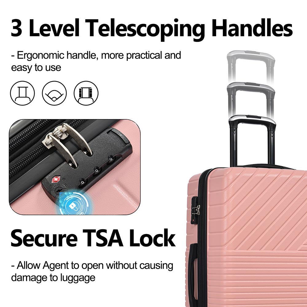 3-Piece Lightweight Hard-shell Luggage Set with Double Spinner Wheels and TSA Lock - Pink_11