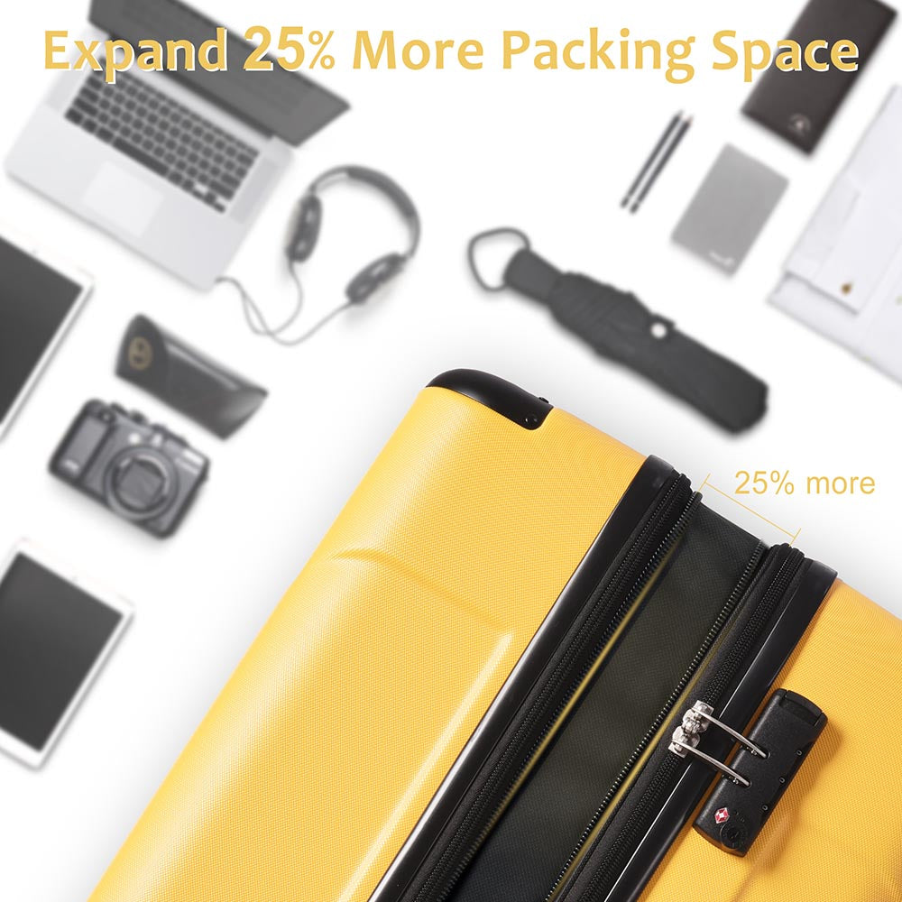 2-Piece Expandable Hard Side Suitcase with TSA Lock and Spinner Wheels - Yellow_6