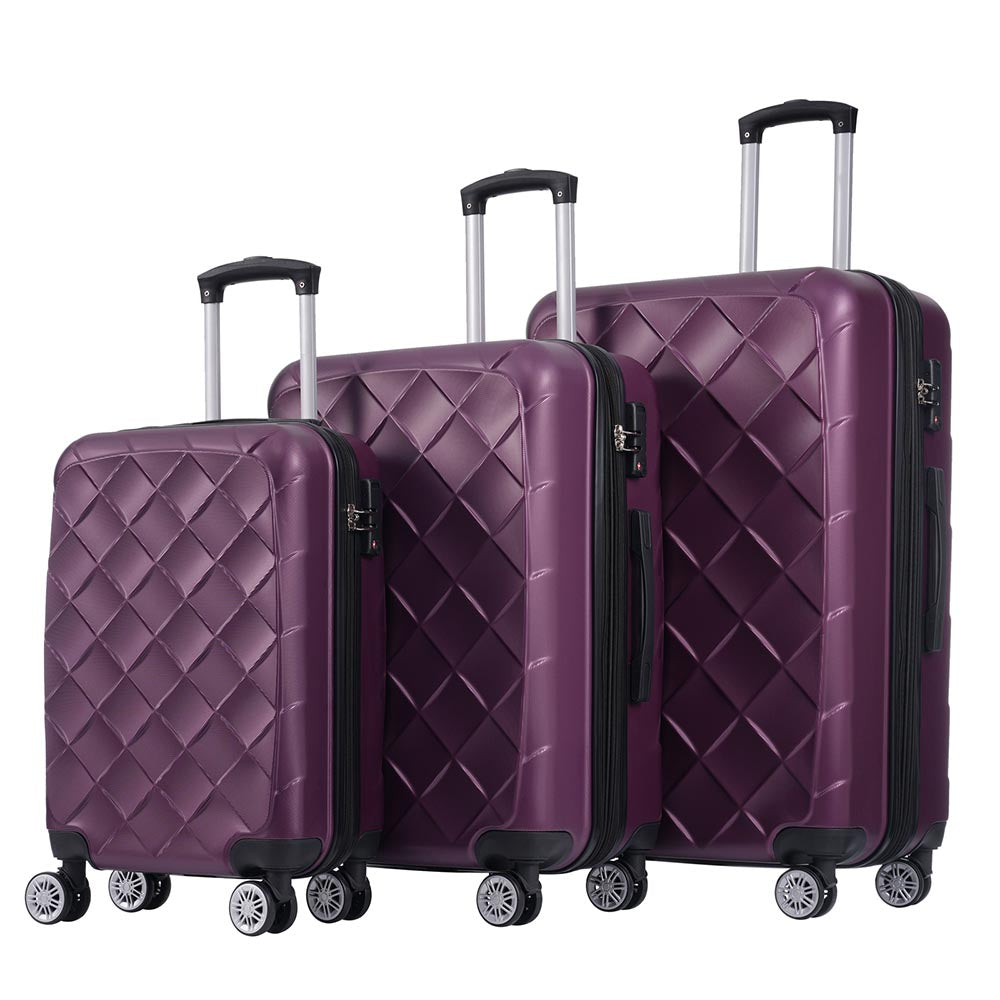 Set of 3 Lightweight Suitcase with TSA Lock and Spinner Wheels - Violet_0