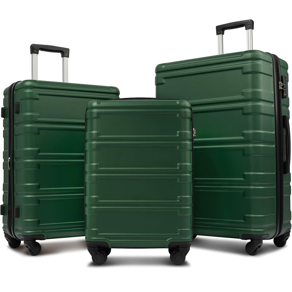 Set of 3 Hard-shell Lightweight Spinner Suitcase with TSA Lock - Green_1