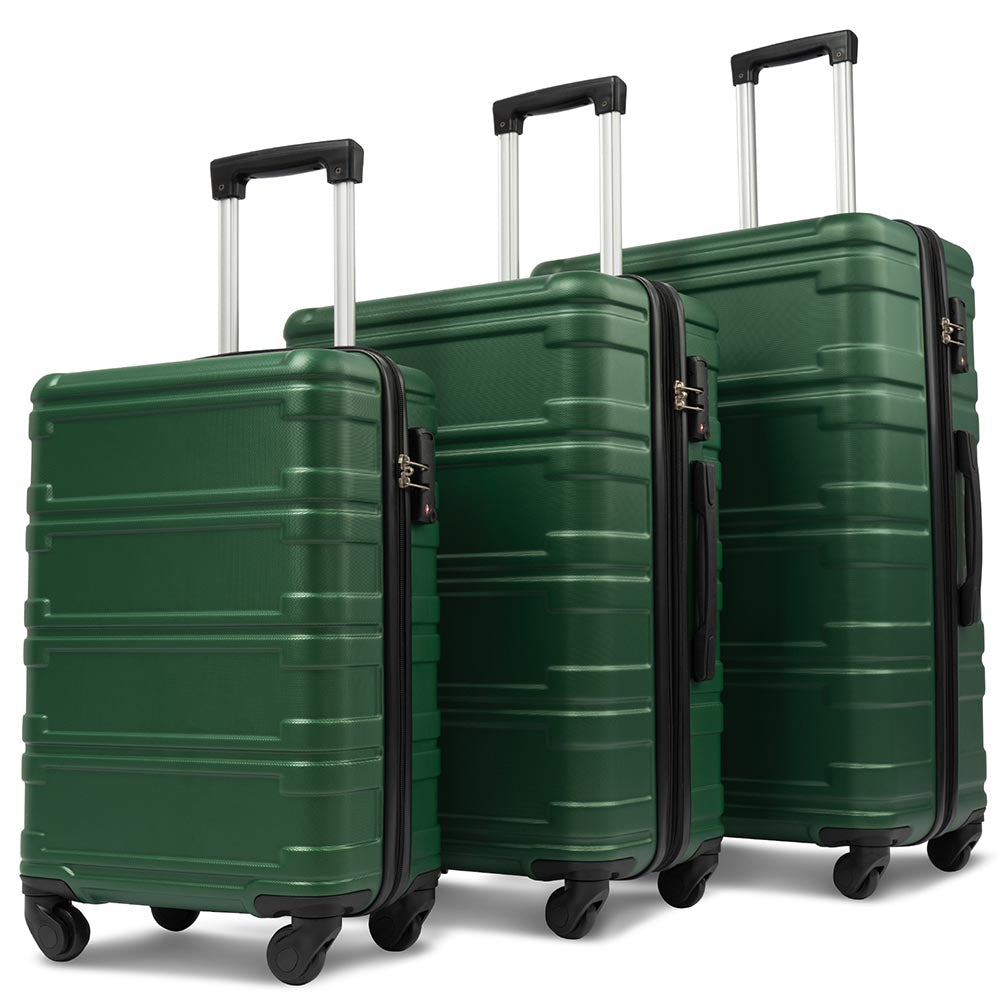 Set of 3 Hard-shell Lightweight Spinner Suitcase with TSA Lock - Green_0
