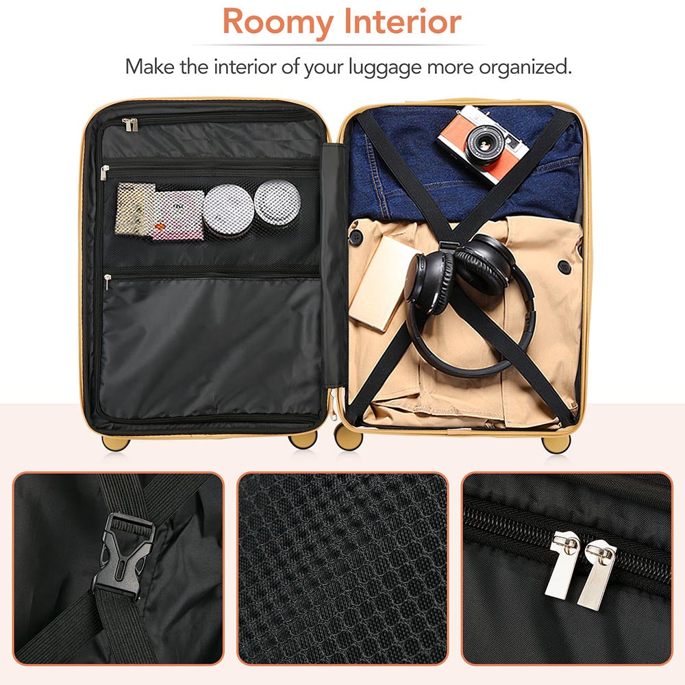 3 Piece Lightweight Hard-shell PC Luggage Sets double spinner 8 wheels Suitcase with TSA Lock - Brown_9