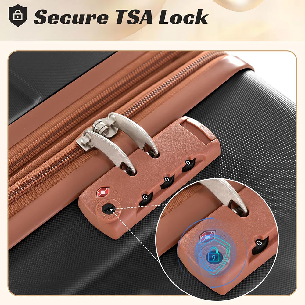 3-Piece Lightweight Hard-shell Spinner Luggage Set with TSA Lock - Black plus Brown_13