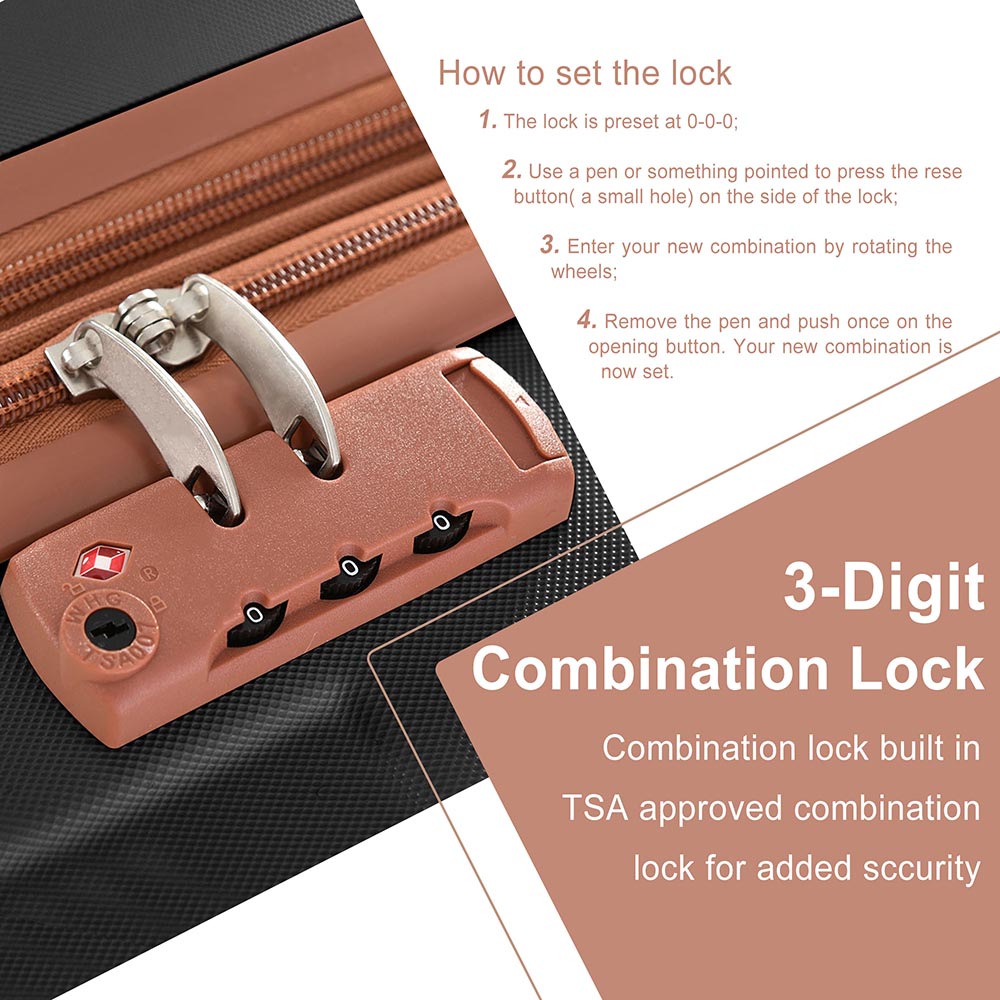 3-Piece Lightweight Hard-shell Spinner Luggage Set with TSA Lock - Black plus Brown_12