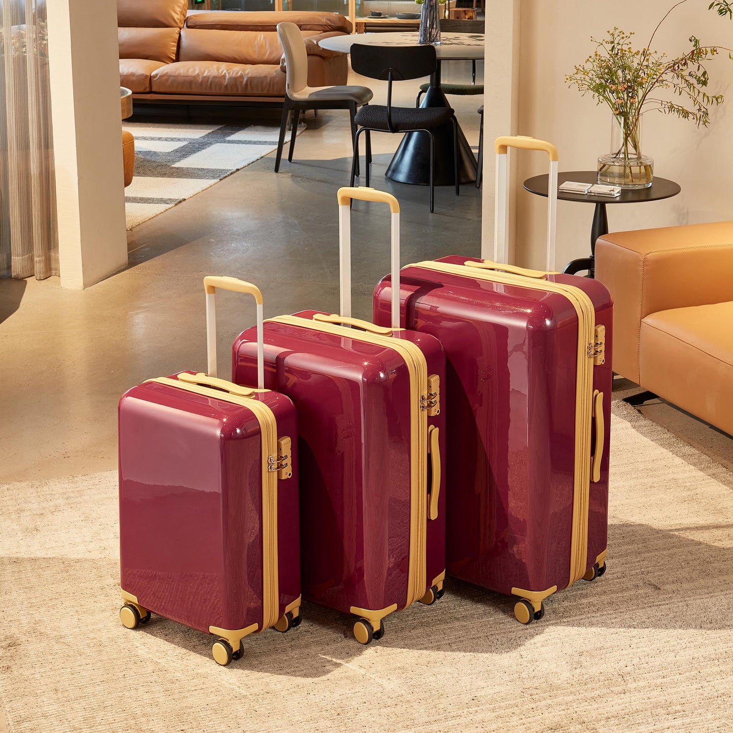 3 Piece Lightweight Hard-shell PC Luggage Sets double spinner 8 wheels Suitcase with TSA Lock - Red_14