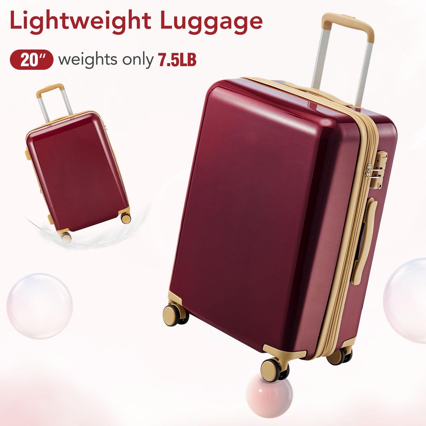 3 Piece Lightweight Hard-shell PC Luggage Sets double spinner 8 wheels Suitcase with TSA Lock - Red_11