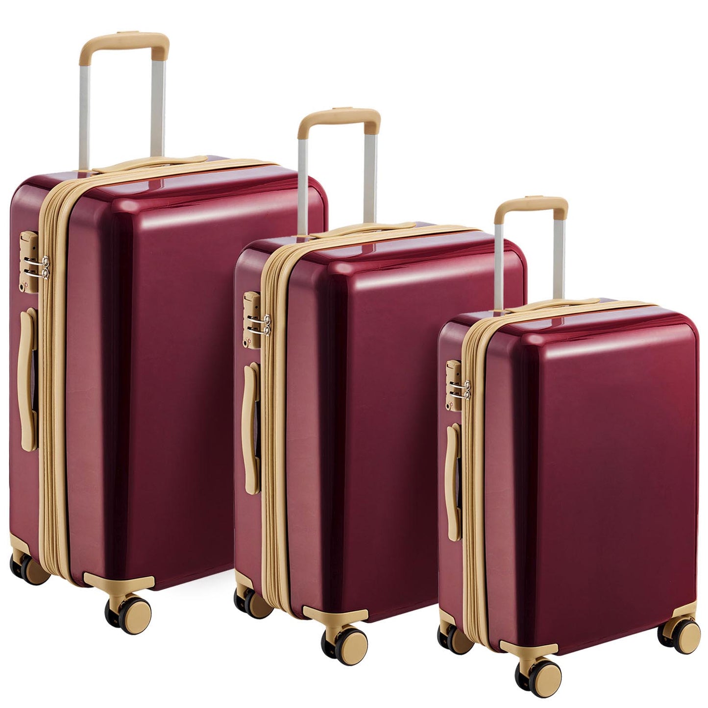 3 Piece Lightweight Hard-shell PC Luggage Sets double spinner 8 wheels Suitcase with TSA Lock - Red_0