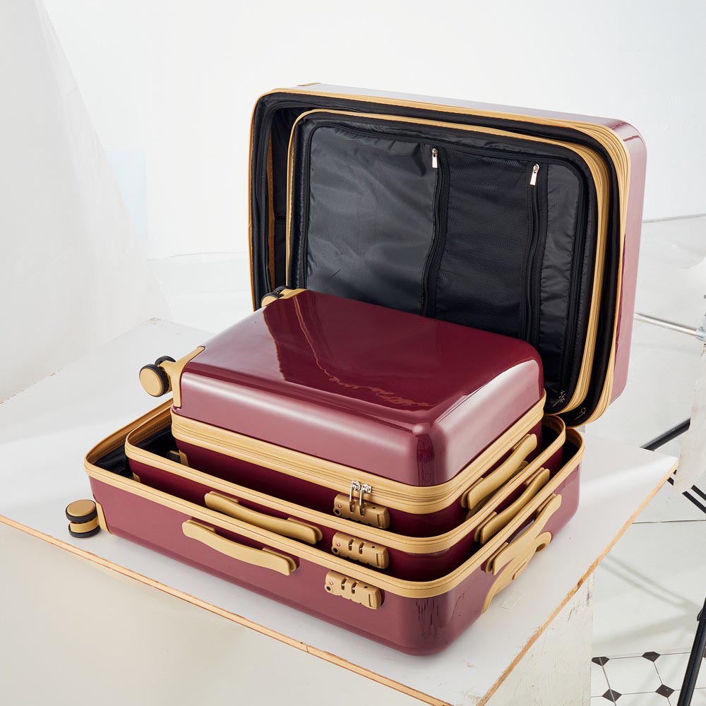 3 Piece Lightweight Hard-shell PC Luggage Sets double spinner 8 wheels Suitcase with TSA Lock - Red_13