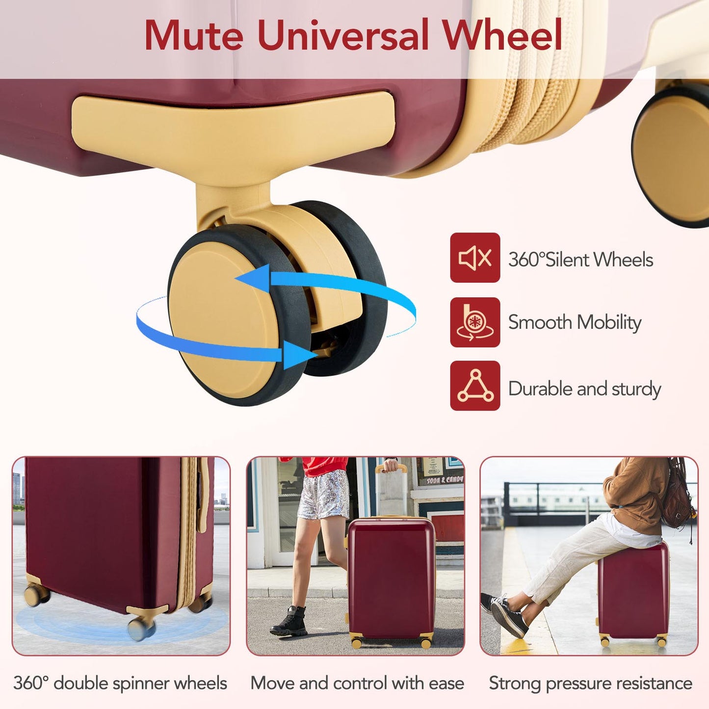 3 Piece Lightweight Hard-shell PC Luggage Sets double spinner 8 wheels Suitcase with TSA Lock - Red_12