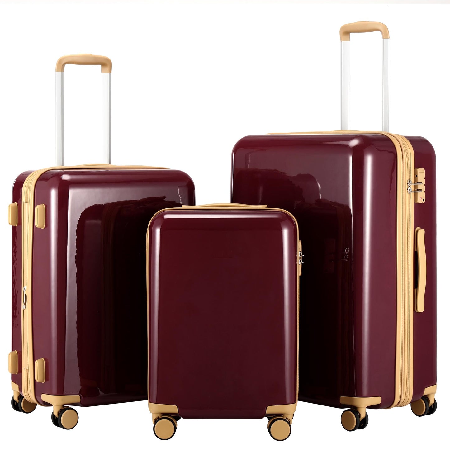 3 Piece Lightweight Hard-shell PC Luggage Sets double spinner 8 wheels Suitcase with TSA Lock - Red_1