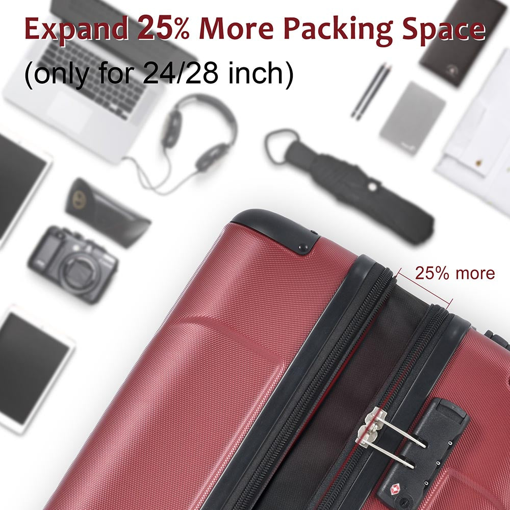 24In Expandable Lightweight Spinner Suitcase with Corner Guards - Red_16