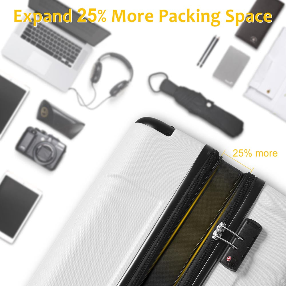 Set of 2 Expandable Hard Side Suitcase with TSA Lock and Spinner Wheels - White_3