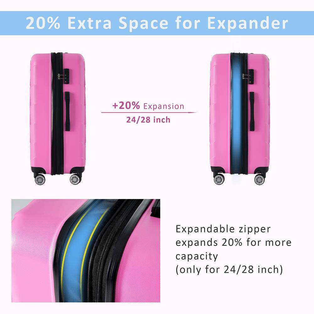 Set of 3 Lightweight Suitcase with TSA Lock and Spinner Wheels - Pink_10