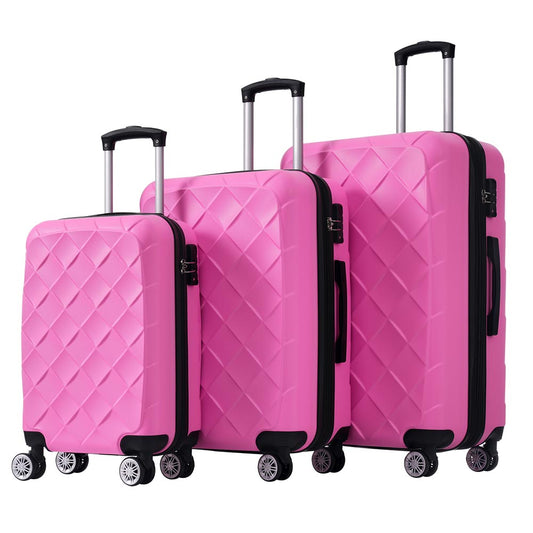 Set of 3 Lightweight Suitcase with TSA Lock and Spinner Wheels - Pink_0