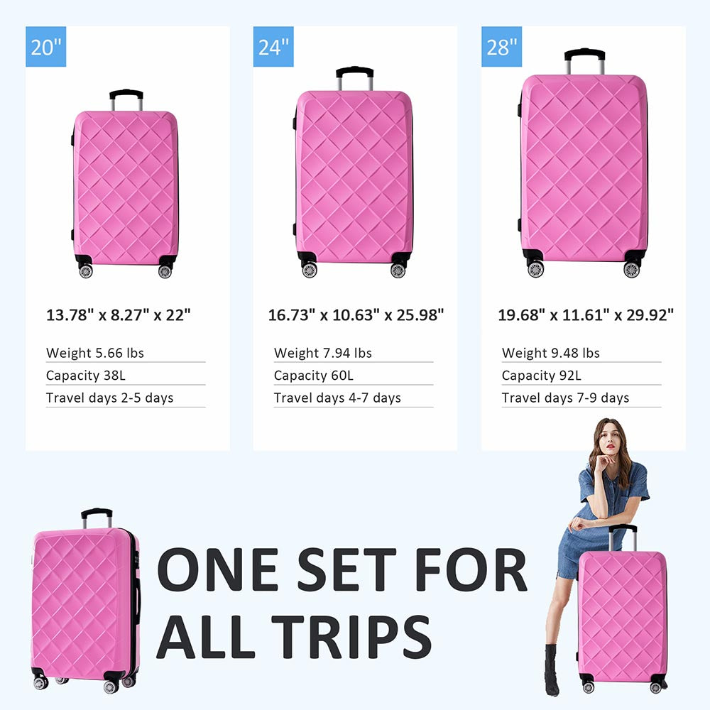 Set of 3 Lightweight Suitcase with TSA Lock and Spinner Wheels - Pink_9
