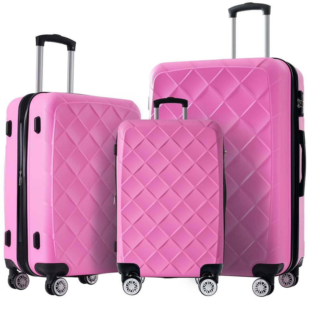 Set of 3 Lightweight Suitcase with TSA Lock and Spinner Wheels - Pink_1