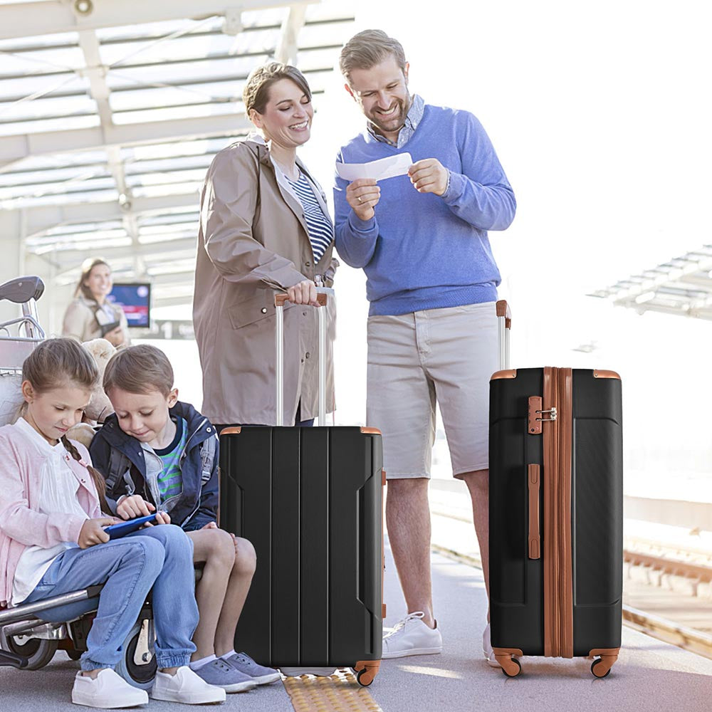 20In Expandable Lightweight Spinner Suitcase with Corner Guards - Black plus Brown_6