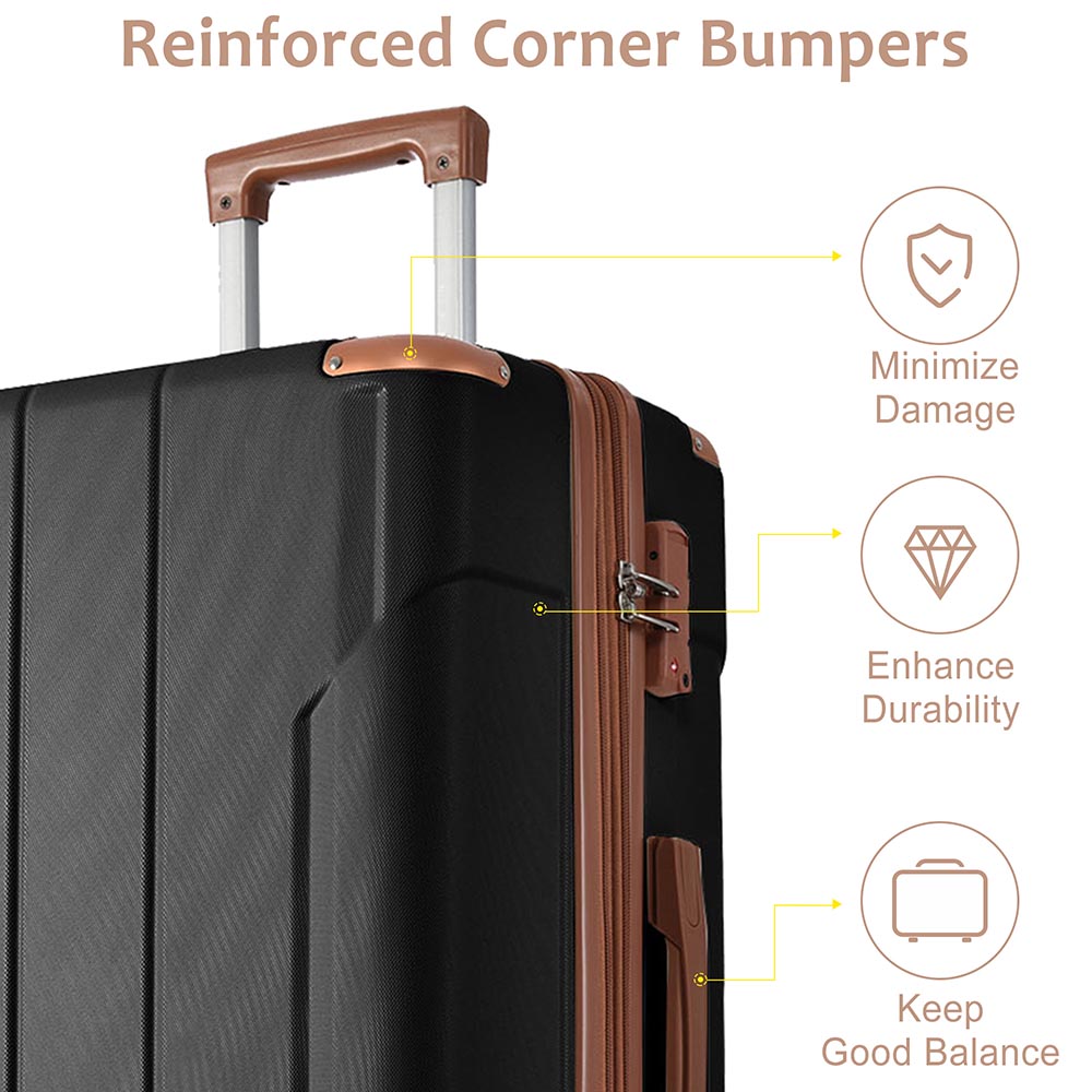 20In Expandable Lightweight Spinner Suitcase with Corner Guards - Black plus Brown_1