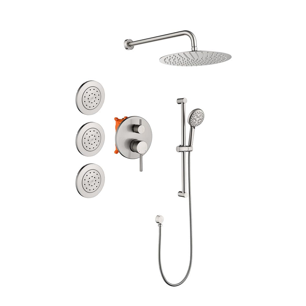 Shower System with Shower Head Hand  Slide Bar Bodyspray Shower Arm Hose Valve Trim and Lever Handle - Brushed Nickel_0