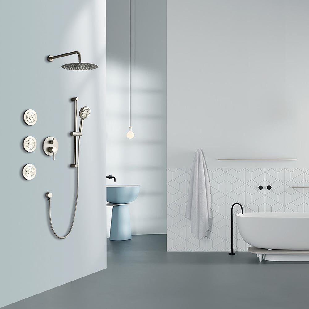 Shower System with Shower Head Hand  Slide Bar Bodyspray Shower Arm Hose Valve Trim and Lever Handle - Brushed Nickel_5