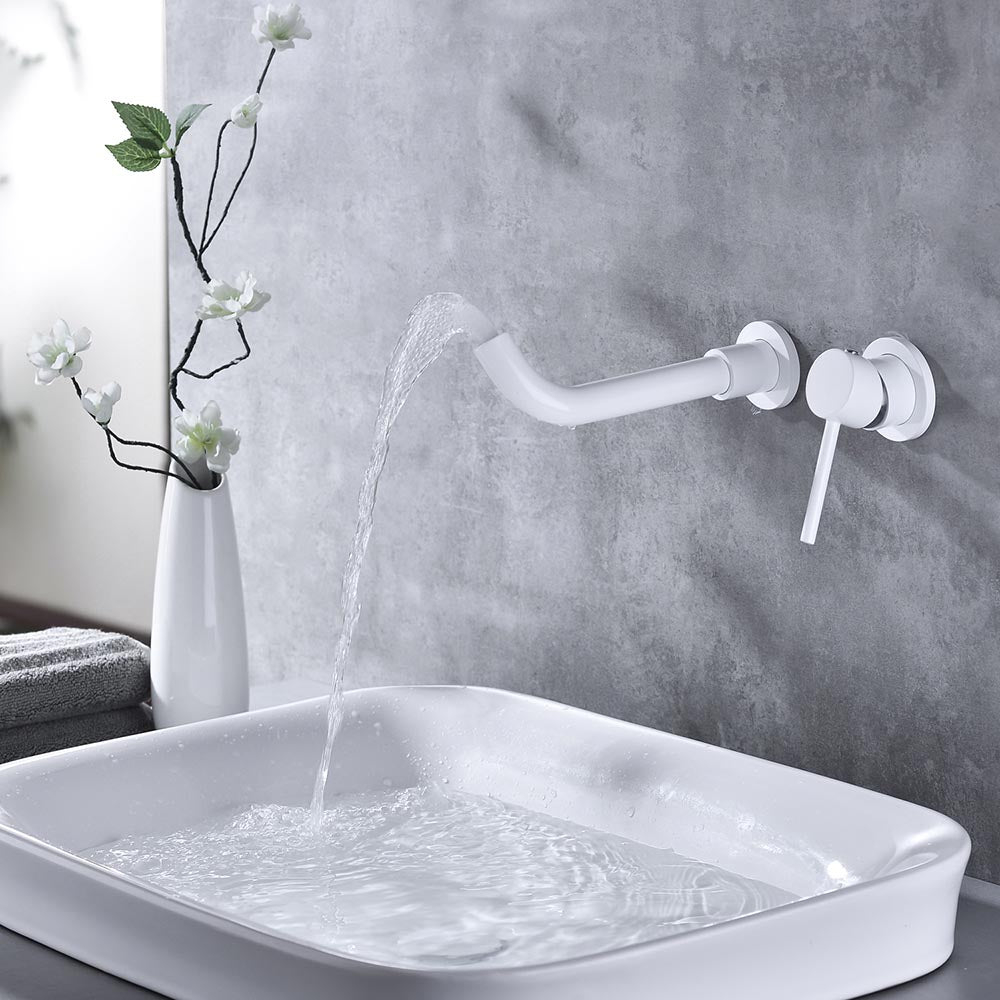 Single Lever Handle Wall Mounted Bathroom Faucet - White_8