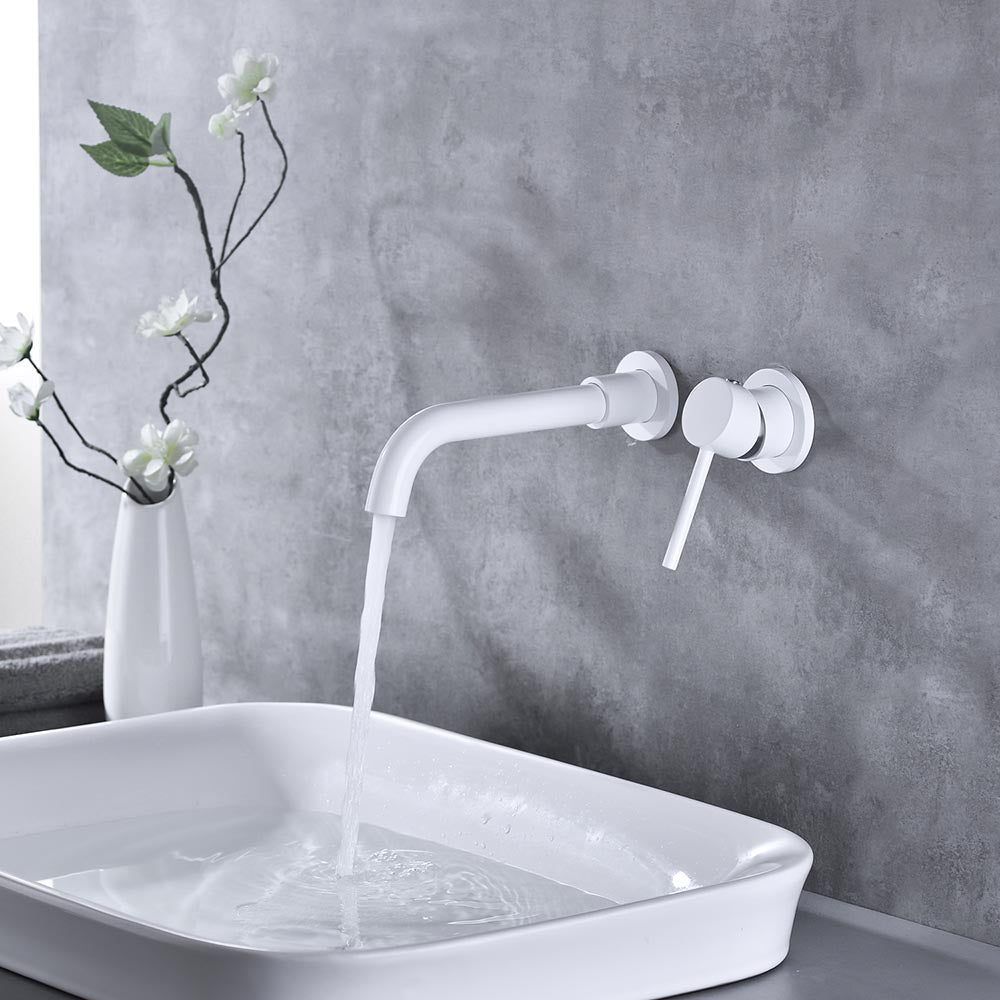Single Lever Handle Wall Mounted Bathroom Faucet - White_10