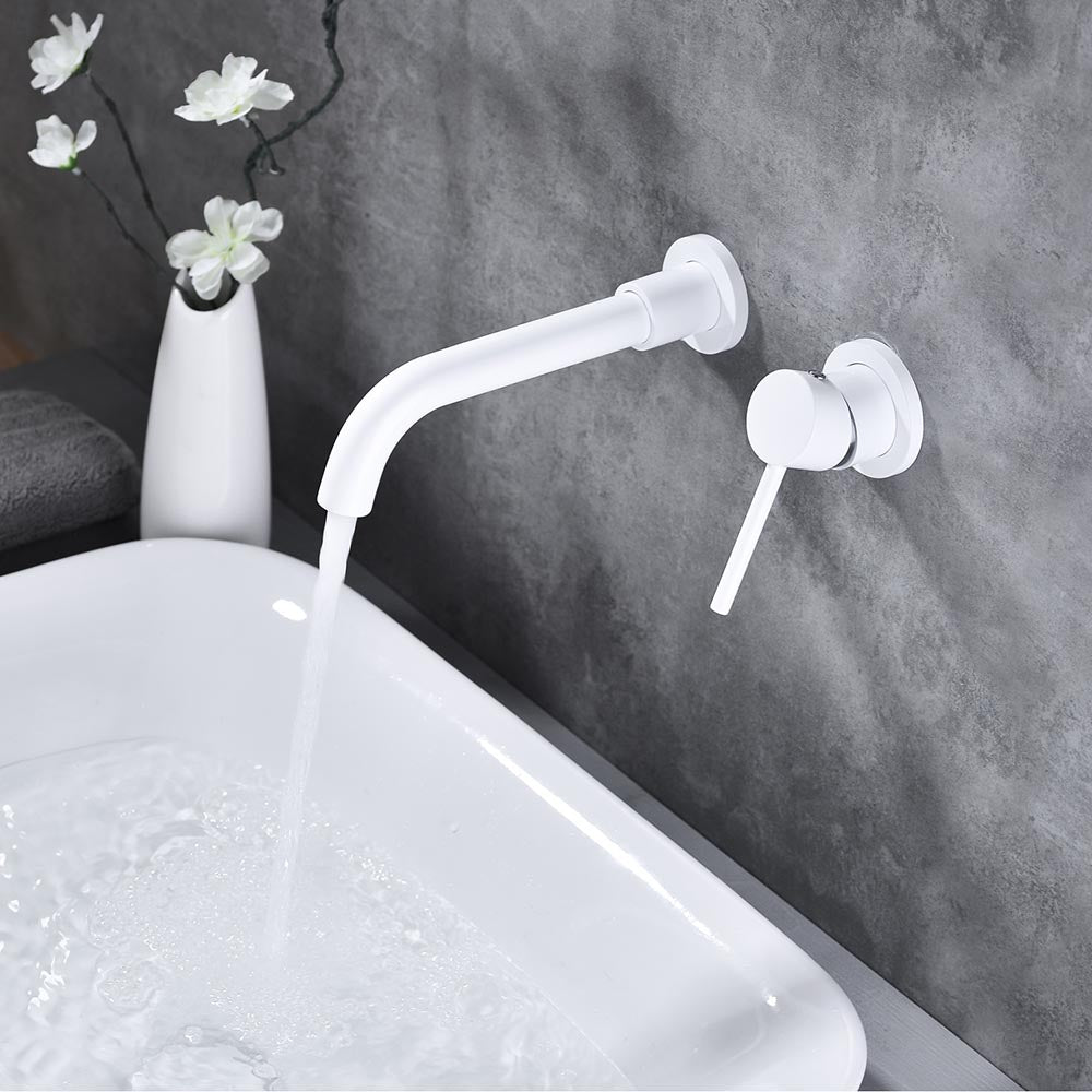 Single Lever Handle Wall Mounted Bathroom Faucet - White_11