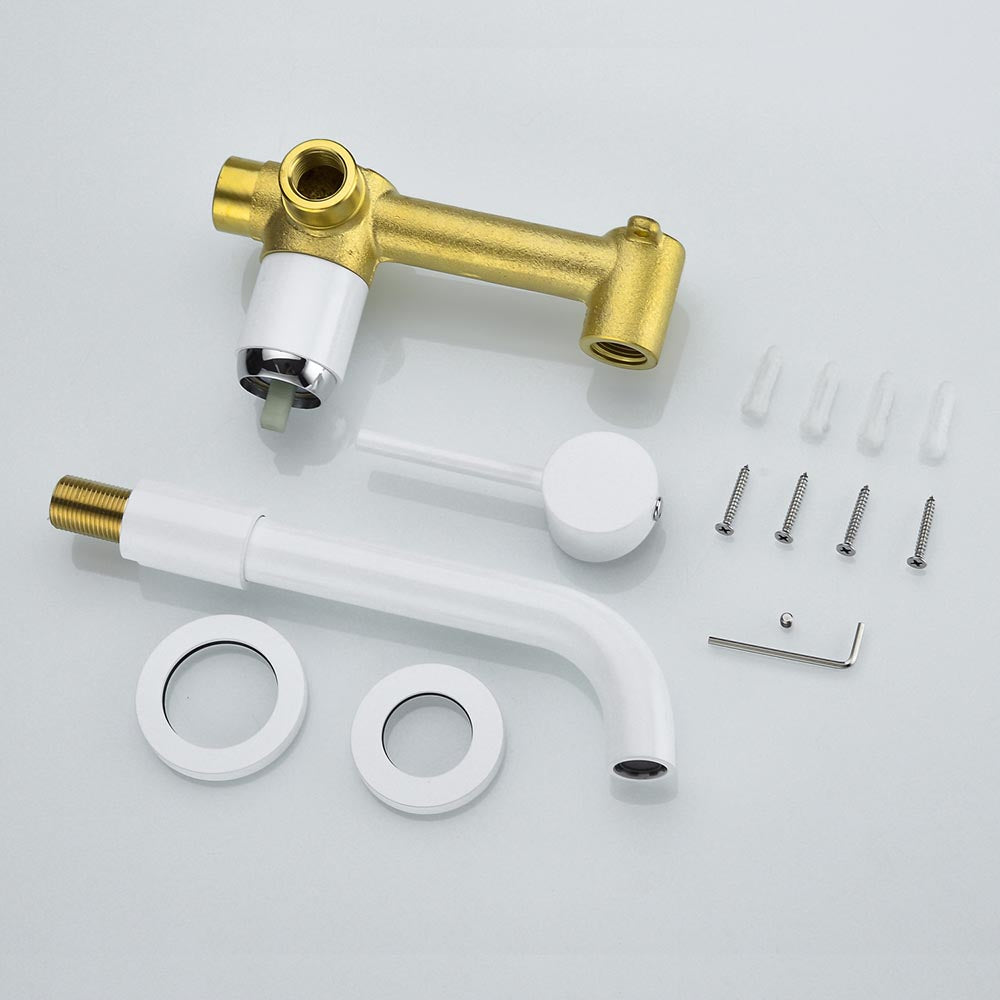 Single Lever Handle Wall Mounted Bathroom Faucet - White_1