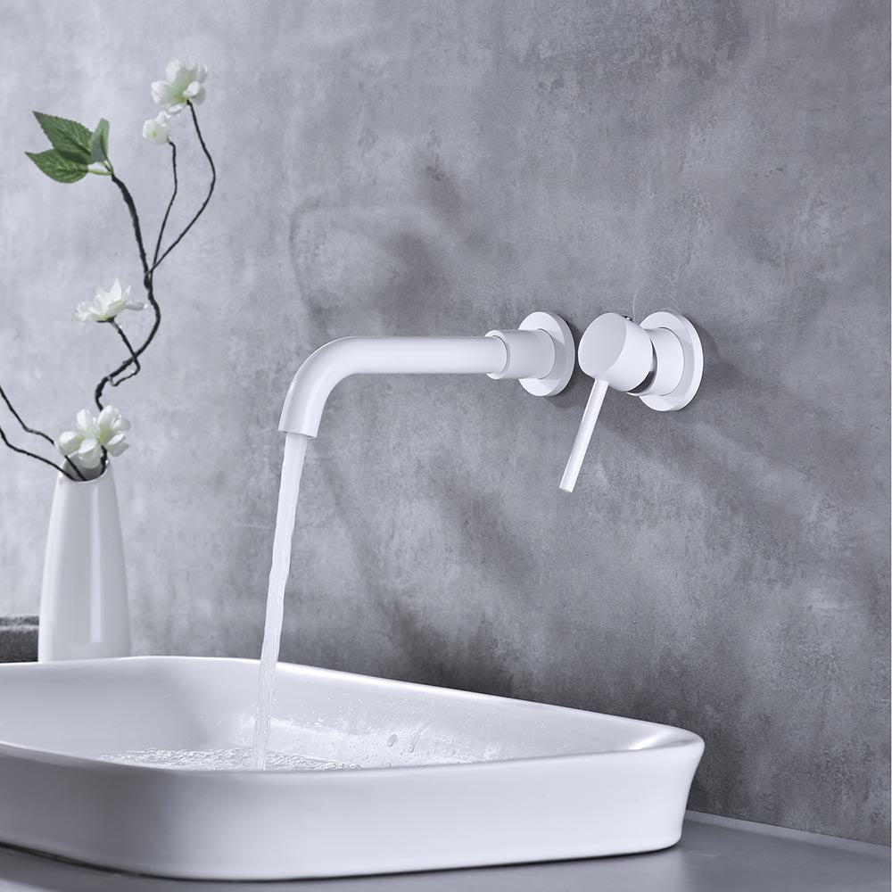 Single Lever Handle Wall Mounted Bathroom Faucet - White_5