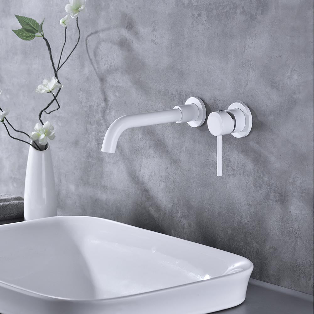 Single Lever Handle Wall Mounted Bathroom Faucet - White_2