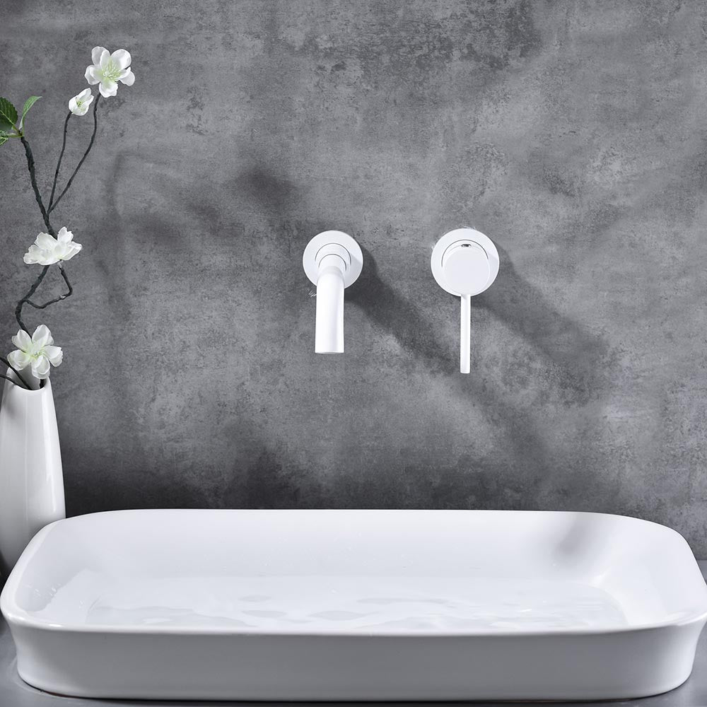 Single Lever Handle Wall Mounted Bathroom Faucet - White_6