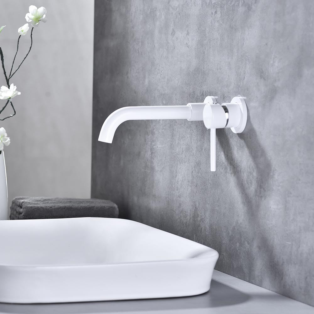 Single Lever Handle Wall Mounted Bathroom Faucet - White_4