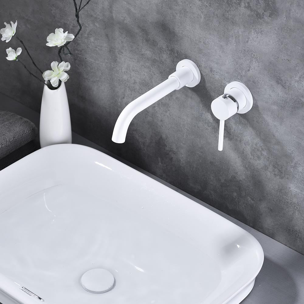 Single Lever Handle Wall Mounted Bathroom Faucet - White_7