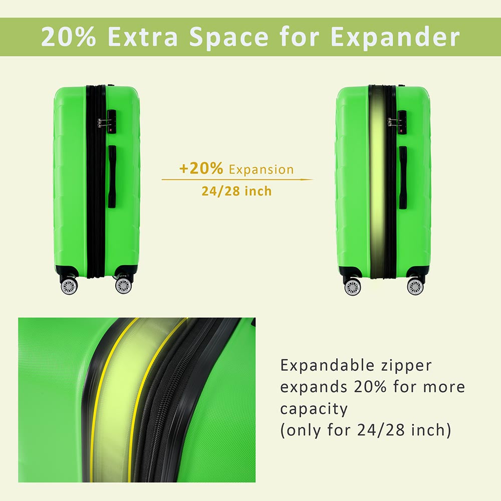 Set of 3 Lightweight Suitcase with TSA Lock and Spinner Wheels - Green_13